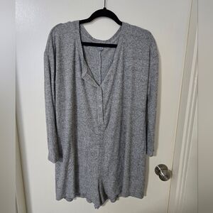 Ribbed Button Front Pajama Romper